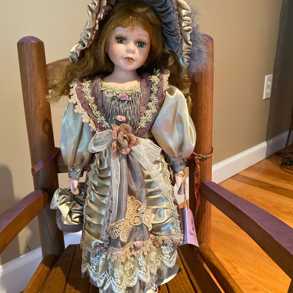 Victorian-Inspired Doll with Cream and Gold Dress